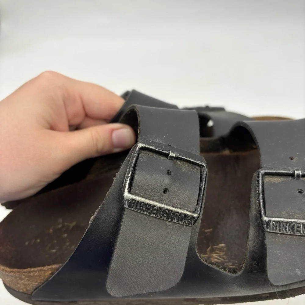 Birkenstock Arizona Shoes Womens 6 Birko-Flor Sandals Black Slip On Brown